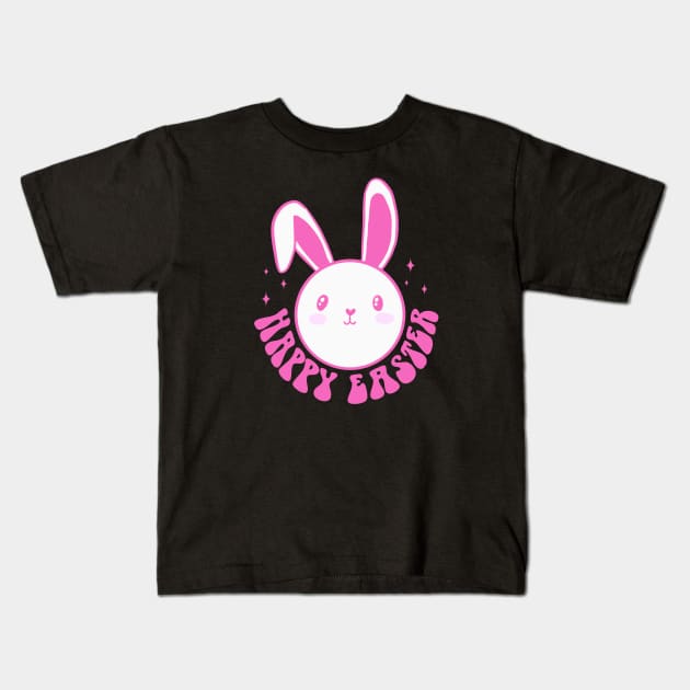 Happy easter a cute and groovy easter bunny for women Kids T-Shirt by Yarafantasyart